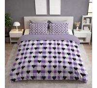 Purple Duvet Cover - Full 240 x 260 - Soft Lightweight, Machine Washable, Fluffy, Non Iron, Versatile - Checkered Heart-Shaped Minimalist Fashionable Bedding - Duvet Cover Sets For Bedroom