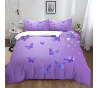 Purple Duvet Cover Set Butterfly Quilt Covers Soft Breathable Microfiber 3D Bedding Sets Emperor Size 290x235 cm with Zipper Closure and 2 Pillowcases b-2309