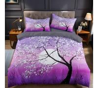 Purple Duvet Cover Set Cherry blossoms under the moon Microfibre Bedding Set 120x150 cm with 1 Pillowcases, Soft Breathable Hypoallergenic Quilt Cover for Kids