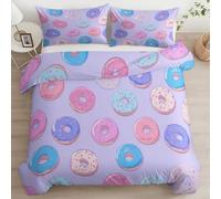 Purple Duvet Cover Set King Cartoon Donut Bedding Set 3pcs, for Kids Boy Girls Room Decor 230 x 220 cm Comforter Bedding Soft Microfiber Quilt Cover with 2 Pillowcases