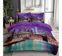 Purple Duvet Cover Set Super King 260x220 cm City New York Brooklyn Bridge Bedding Quilt Cover Set with Pillowcases, Hypoallergenic Soft Breathable Bed Covers, Polycotton Duvet Cover 3 Pieces