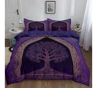 Purple Duvet Set Premium Brushed Microfiber Duvet Cover Ara Tree Of Life Vines Flowers Ultrasoft Duvet King Cover Set Non Iron Luxury Bedding Set With Zipper Closure