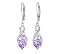 Purple Earrings Sterling Silver Infinity Love Heart Birthstone Dangles Drop Earrings Jewellery Anniversary Birthday Gifts for Women