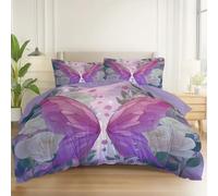 Purple Easy Care Printed Duvet Cover Set,Fantasy Fairy Tale Flowers Butterflies Breathable Stylish Reversible Bedding Bed Sets With Pillowcases -260 x 220 cm Printed Luxury Bedding Set Brushed