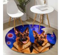 Purple Easy to Clean Round Area Rugs, Animal German Shepherd Print Theme Carpet, Low-Pile Home Decoration Carpet with Non-Slip Backing for Living Room Bedroom Bedside Kids Rug, 150 cm