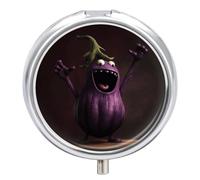 Purple Eggplant Pill Box Cute Round Pill Case Portable Medicine Tablet Vitamin Holder Organizer for Purse Pocket
