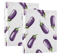 Purple Eggplants White 1.5 Inch Binders 3 Ring, D Ring Binders with 3 Interior Pockets Decorative Cute Three Ring Binder for Work School Office, 2 Pack