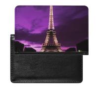 Purple Eiffel Tower Passport Holder Passport Cover Protector Essentials with Credit Card Slots for Women Men