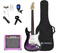 Purple Electric Guitar Beginner Kit Full Size 39 Inch Set Includes Tremolo Guitar, 20W Amplifier 2 Picks, Shoulder Strap, Tuner, Bag Case