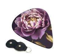 Purple Elegant Peony Flower Guitar Picks 6-Pack - Pick Set (0.46mm / 0.71mm / 0.96mm) Suitable For Guitar And Ukulele Playing