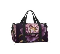 Purple Elegant Peony Flower Gym Duffle Bag with Shoe Compartment Travel Weekender Overnight Bag Waterproof Sports Gym Bag with Shoulder Strap