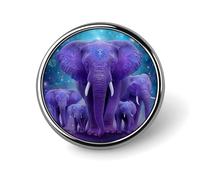 Purple Elephant Family Galaxy Butterflies Elephant Patchwork Round Aluminum Alloy Pin Badge, Decorative Brooch for Jackets, Backpacks, Hats, Shirts, Stylish Metal Lapel Pin Accessory for Men Women 1in
