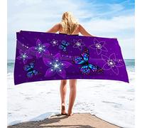 Purple Extra Large Beach Towels Microfiber Flower Butterfly for Adults Kids Beach Towel 200x200 cm, Beach Towel Quick Dry Sand Free Lightweight Soft Pool Towels for Travel, Swim, Camping