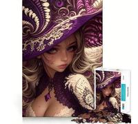 Purple-Eyed Witch Anime Girl Jigsaw Puzzle for Adults 1000 Pieces Boost Recall Leisure Fun Accurate Edge Lovely Present (38x52cm)