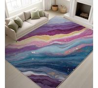 Purple Fade Resistant Printed Rugs Abstract Marble Texture Marble Flowing Lines Iridescent Durable Rugs Modern Creative Artistic Rug 60 x 180 cm Non-Slip for Living Room Bedroom