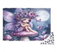 Purple Fairy Jigsaw Puzzle Mushroom Perch 1000 Piece Recycled Paper Adults Jigsaws Educational Decompression Home Activity Women And Men 52x38cm/1000pcs