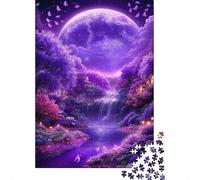 Purple Fantasy Forest 1000 Piece Jigsaw Puzzle for Adults Waterfall Moonlight Puzzle Game for Family Relaxation Decor 38x26cm/1000pcs