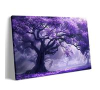 Purple Fantasy Tree Canvas Wall Art, Abstract Nature Painting, Dream Forest Landscape Artwork, Modern Framed Canvas for Living Room or Bedroom Decor 50x75cm Frame