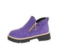 Purple Females All-Match Cool Round Toe Side Zipper Large Measurements Autumn Winter Era Cozy Height Boost Thick Platform Ankle Boots for Leisure Outings