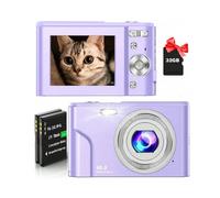 (Purple) FHD 1080P 48MP Digital Camera, 16X Zoom, Beginner-Friendly, Mini Camera with 2 Batteries & 32GB SD Card