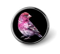 Purple Finch Bird Round Brooch Pin Lapel Pins Tie Suit Dress Accessories for Men Women Wedding Birthday