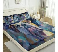 Purple Fitted Sheet Bedding Set, Fantasy Abstract Animal Durable Microfibre for Busy Households, Quick Dry & Cosy, Double (53" x 75"), 30cm Deep Fit + 2 Pillowcases