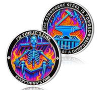 Purple Flame Skeleton Dumpster Fire Coin, I'm FINE Dumpster Fire Challenge Coin - Funny Office Desk Accessories - Novelty Coins Pocket Token - Inspirational Office Gifts for Men Women