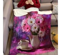 Purple Fleece Blanket 130 x 150 cm 3D Print Soft Plush Thick Cozy Throw for Sofa Couch Bed Decorative Flowers Daisy Bedding for Adults and Kids