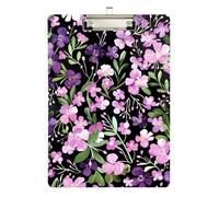 Purple Floral Acrylic Clipboard Decorative Clipboard Hanging Clipboards A4 Standard Size, 12.5 x 9 Inches Silver Clip