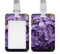 Purple Floral Badge Holder with Lanyard - Waterproof Hard Plastic ID Card Holder Professional Name Tag Vertical ID Card Name Badge for Office Nurse Doctor Teacher