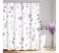 Purple Floral Boho Lilac Lavender Flower Leaf Bathroom Shower Curtain Set