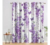 Purple Floral Butterfly Curtains Blackout, 66x72 Inch 2 Panels - Romantic Flower Botanical Pattern Black Out Curtains, Home Decor, 72 Drop Eyelet Window Drapes for Bedroom, Living Room X&B-170
