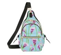 Purple Floral Calla Lilies Green Blue Crossbody Shoulder Bag, Polyester Sling Bag with Magnetic Pocket, Adjustable Strap and