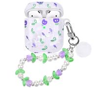 Purple Floral Case for Airpods Lovely Aesthetic Flower Cover Compatible with Air Pods 2nd 1st Generation Shell for Girl