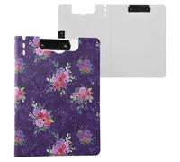 Purple Floral Clipboard a4 Clip Board Foldover Document Folder Files for Paperwork with Clips Lightweight Plastic