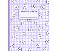 Purple Floral Composition Notebook Wide Ruled: White Five-Petal Flowers on Lavender Gingham | Cute Preppy Journal for School, Notes & Everyday Writing