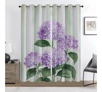 Purple Floral Curtains, Hydrangea Flower Blackout Curtains, Watercolor Botanical Eyelet Thermal Insulated Window Drapes 84 Inch Drop for Bedroom, Living Room, Home Decor, 52x84 Inch 2 Panels, p346mC