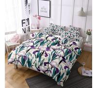 Purple Floral Duvet Cover Single,French Rustic Purple Flowers Green Leaf Bedding Set with Pillowcase,Lightweight Breathable Reversible Quilt Cover for Girls Women Teens Adults Single