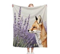 Purple Floral Fox Pattern King Size Blanket 86x94 Inches, Soft Cozy Flannel Blanket for Adults & Teens, Vibrant Color Fluffy Microfiber Bed Blanket for Holiday & Birthday Gifts ab413