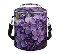 Purple Floral Lunch Bag, 15L Portable Leakproof Picnic Basket with Shoulder Strap, Insulated Picnic Cooler Bag for Camping, Beach, Hiking & Groceries