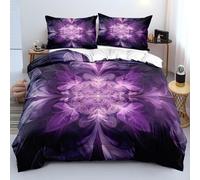Purple Floral Mandala Duvet Cover King for Bedroom,Easy Care Microfibre Quilt Cover Abstract Chic Boho Artistic Flower Bedding Set with Zipper Closure and Pillowcase King