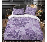 Purple floral pattern 3D Digital Print Quilt Cover 3pcs 100% Microfibre Anti-Fade Zip Vintage botanical design Duvet Cover 2 Pillowcases Breathable Easy Care Bedding Boys Girls King（220x240cm）