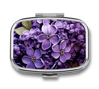 Purple Floral Pill Box 2 Compartment - Small Metal Medicine Organizer Portable Pill Case for Purse Pocket Travel Vitamin Organizer for Men Women, BPA-Free
