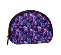 Purple Floral Skull Print Coin Purse - Mini Coin Purses for Women, Cute Small Change Purse Coins Pouch