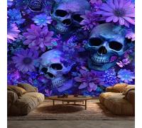 Purple Floral Skull Wallpaper - Gothic Skeleton Flower Wall Mural - Wall Murals for Living Room Bedroom - Photo Wallpaper & Home Decor Art - 130 x 80 cm A-5648