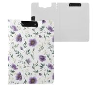 Purple Floral White Clipboard a4 Clip Board Foldover Document Folder Files for Paperwork with Clips Lightweight Plastic