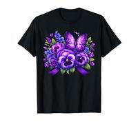 Purple Floral with Butterfly Nature Alzheimer's Awareness T-Shirt