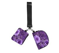 Purple Floral Wristlet Keychain Wallet Pouch with Strap Double Zipper Small Coin Purse Portable Wrist Bag for Travel Gym Daily Use