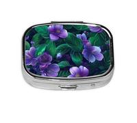 Purple Flower_1_1 Square Mini Pill Case, Compact Metal Pocket Pill Box with 2 Compartments for Travel