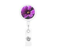 Purple Flower Badge Reel Retractable Badge Holder with Keychain Funny ID Clips for Badges Lightweight Plastic Name Card Holders for Nurses Office Teacher